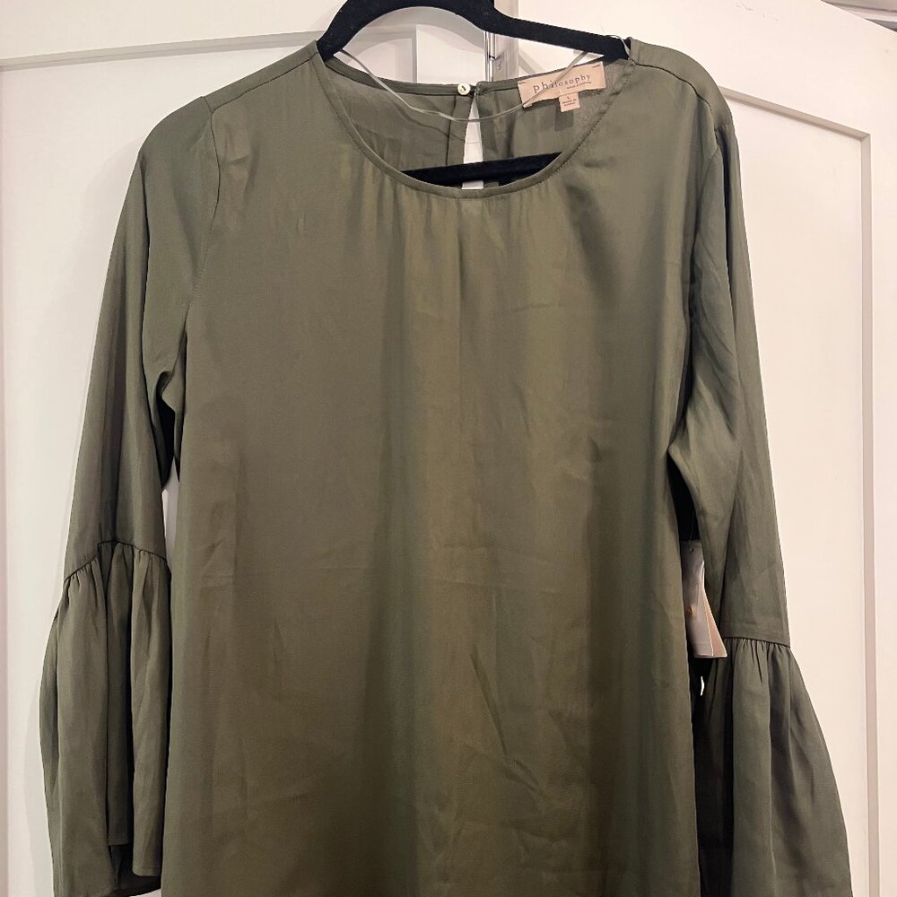 NWT Philosophy olive green, long sleeve silky top size large